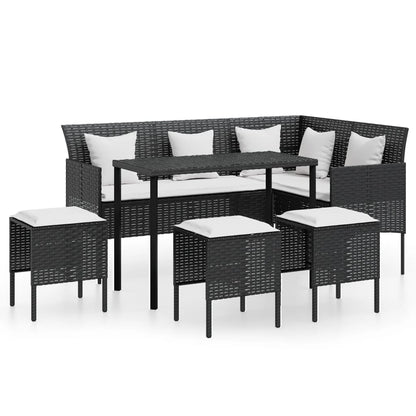 -Delige Loungeset Met Kussens L-Vormig Poly Rattan Zwart