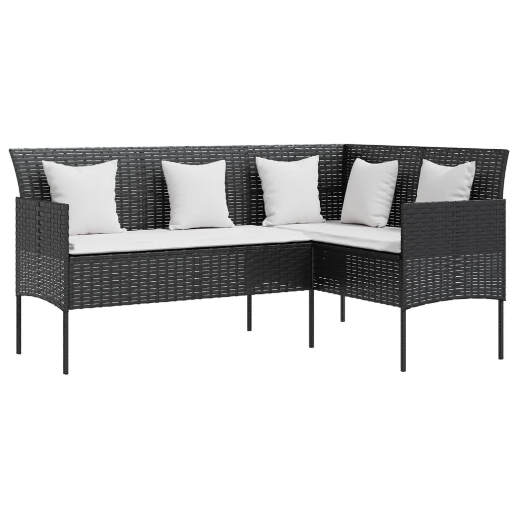 -Delige Loungeset Met Kussens L-Vormig Poly Rattan Zwart
