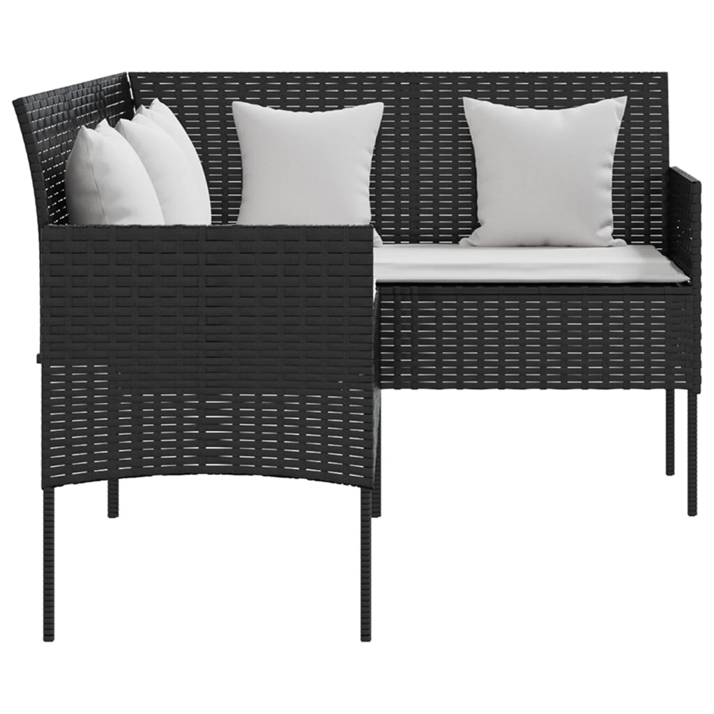 -Delige Loungeset Met Kussens L-Vormig Poly Rattan Zwart