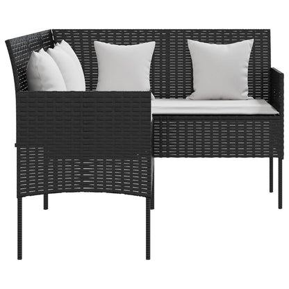 -Delige Loungeset Met Kussens L-Vormig Poly Rattan Zwart