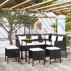 -Delige Loungeset Met Kussens L-Vormig Poly Rattan Zwart