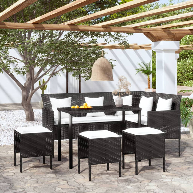 -Delige Loungeset Met Kussens L-Vormig Poly Rattan Zwart