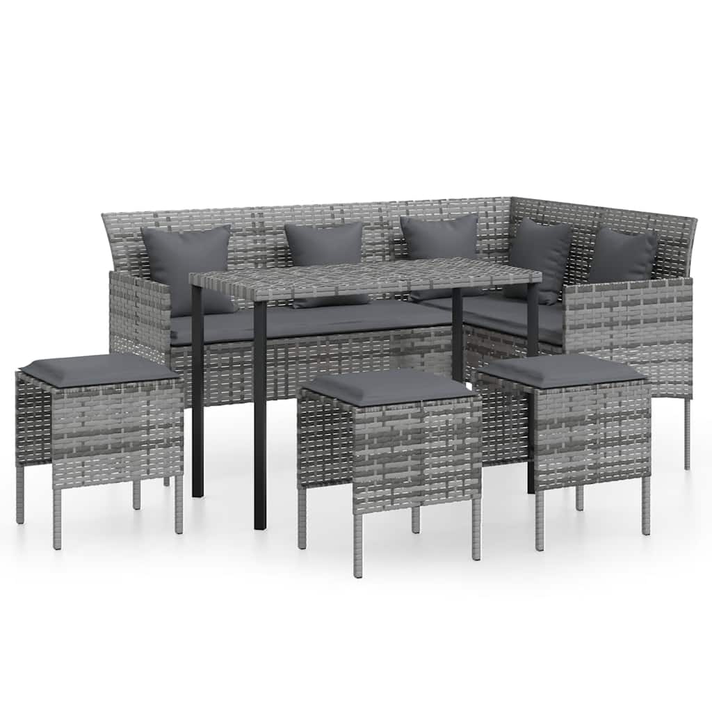 Loungeset Met Kussens L-Vormig Poly Rattan Grijs