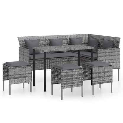 Loungeset Met Kussens L-Vormig Poly Rattan Grijs