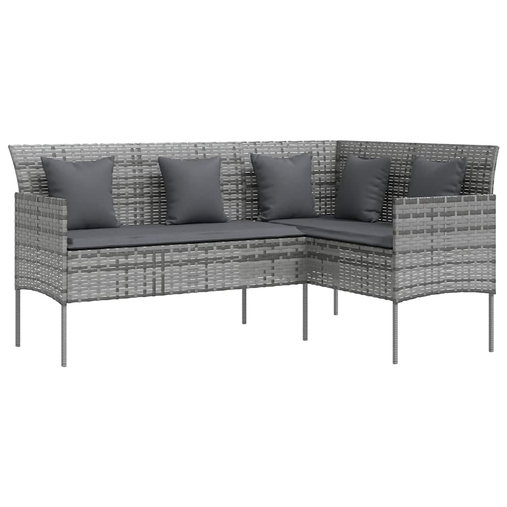 Loungeset Met Kussens L-Vormig Poly Rattan Grijs