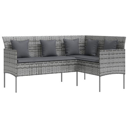 Loungeset Met Kussens L-Vormig Poly Rattan Grijs