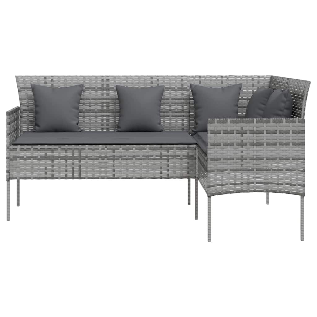 Loungeset Met Kussens L-Vormig Poly Rattan Grijs