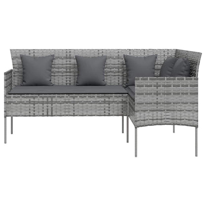 Loungeset Met Kussens L-Vormig Poly Rattan Grijs
