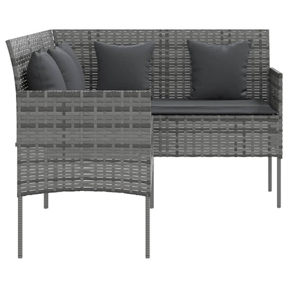Loungeset Met Kussens L-Vormig Poly Rattan Grijs