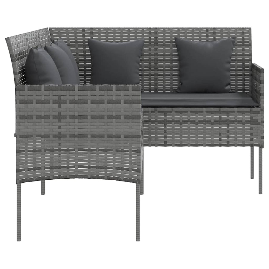 Loungeset Met Kussens L-Vormig Poly Rattan Grijs