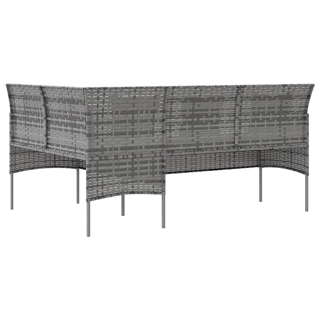 Loungeset Met Kussens L-Vormig Poly Rattan Grijs