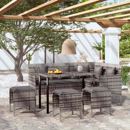 Loungeset Met Kussens L-Vormig Poly Rattan Grijs