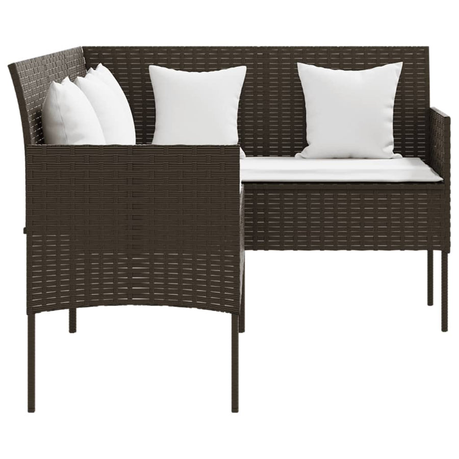 Loungebank Met Kussens L-Vormig Poly Rattan Bruin