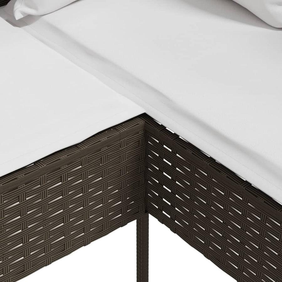 Loungebank Met Kussens L-Vormig Poly Rattan Bruin