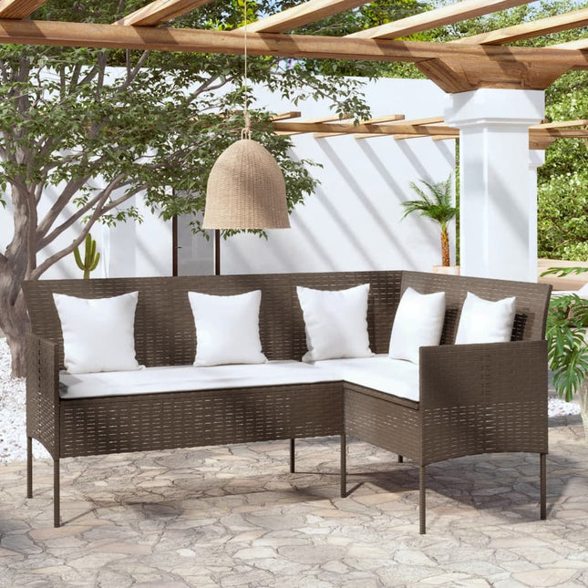 Loungebank Met Kussens L-Vormig Poly Rattan Bruin