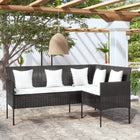 L-shaped poly rattan lounge sofa with cushions, black