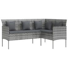 Loungebank Met Kussens L-Vormig Poly Rattan Grijs