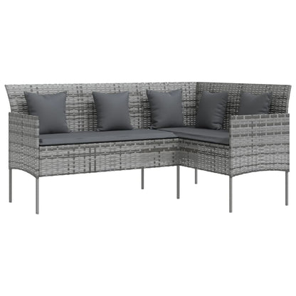 Loungebank Met Kussens L-Vormig Poly Rattan Grijs