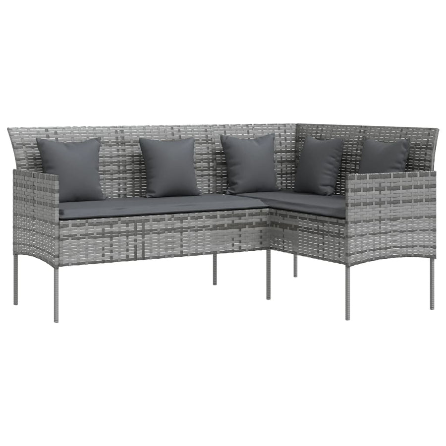 Loungebank Met Kussens L-Vormig Poly Rattan Grijs