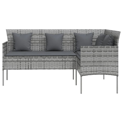 Loungebank Met Kussens L-Vormig Poly Rattan Grijs