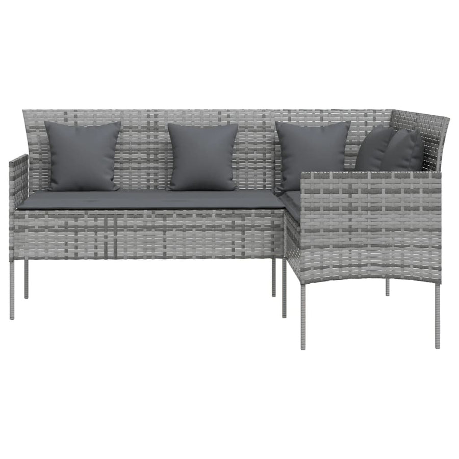 Loungebank Met Kussens L-Vormig Poly Rattan Grijs