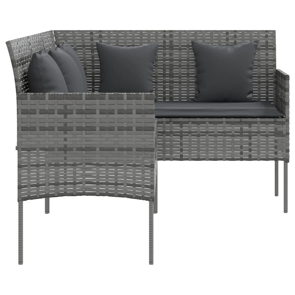 Loungebank Met Kussens L-Vormig Poly Rattan Grijs