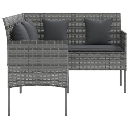 Loungebank Met Kussens L-Vormig Poly Rattan Grijs