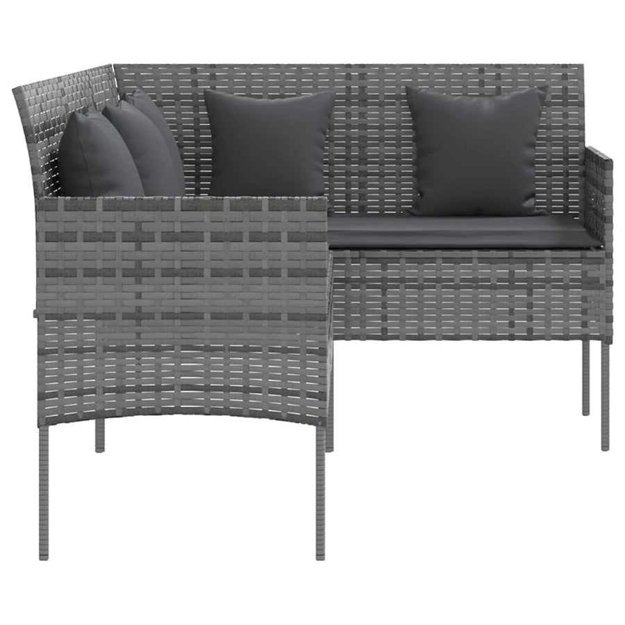 Loungebank Met Kussens L-Vormig Poly Rattan Grijs
