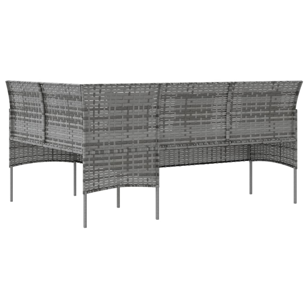 Loungebank Met Kussens L-Vormig Poly Rattan Grijs