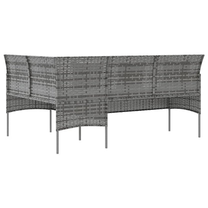 Loungebank Met Kussens L-Vormig Poly Rattan Grijs