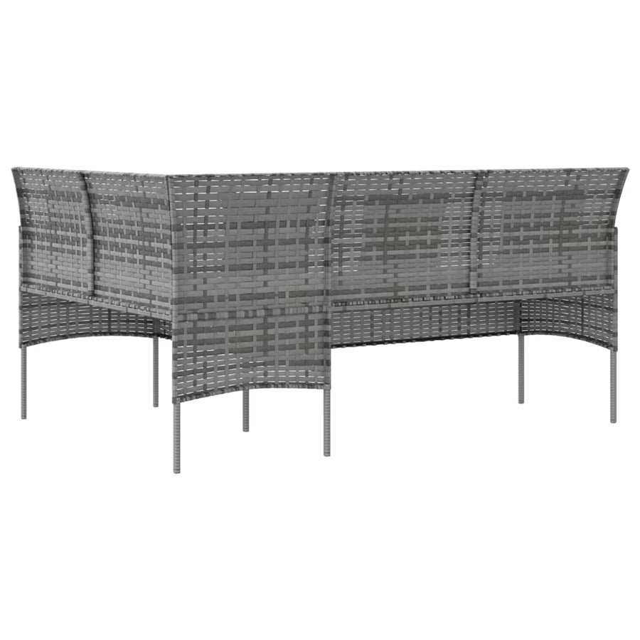 Loungebank Met Kussens L-Vormig Poly Rattan Grijs