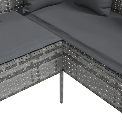 Loungebank Met Kussens L-Vormig Poly Rattan Grijs