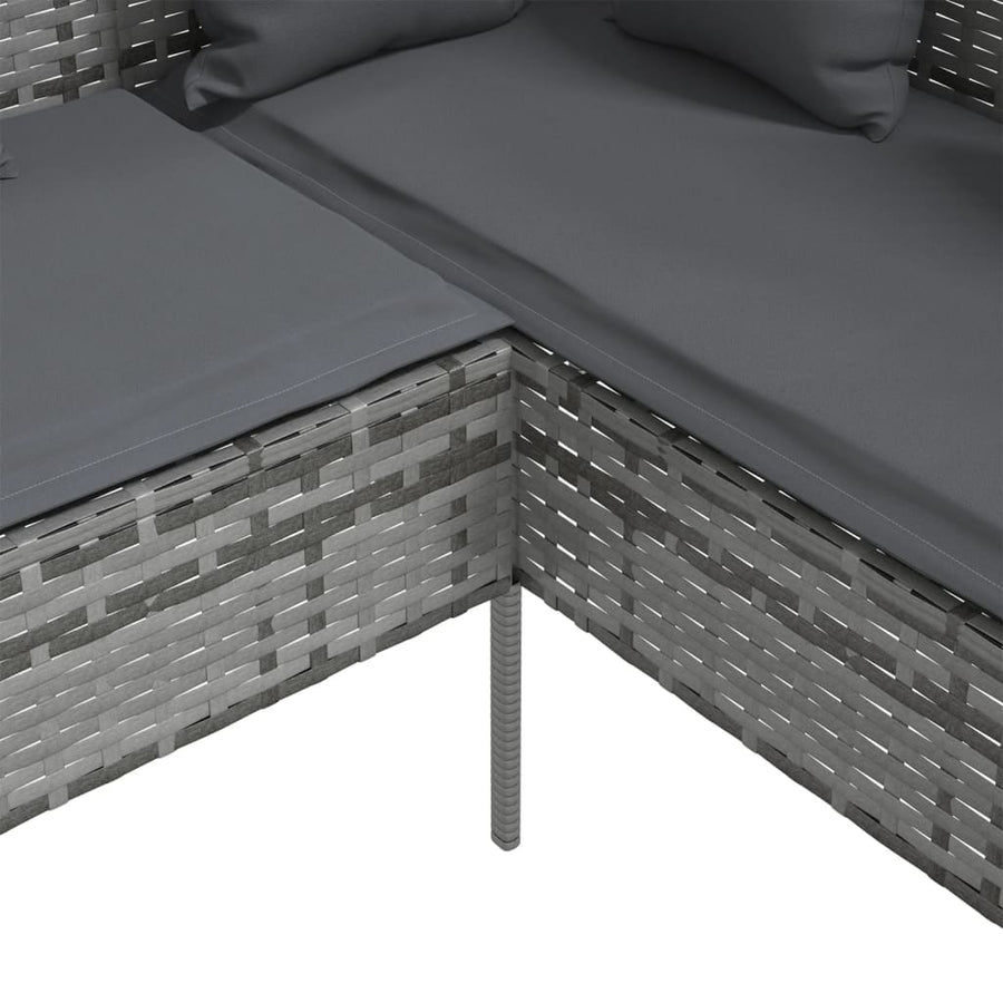Loungebank Met Kussens L-Vormig Poly Rattan Grijs