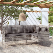 Loungebank L-vormig poly rattan grijs met kussens