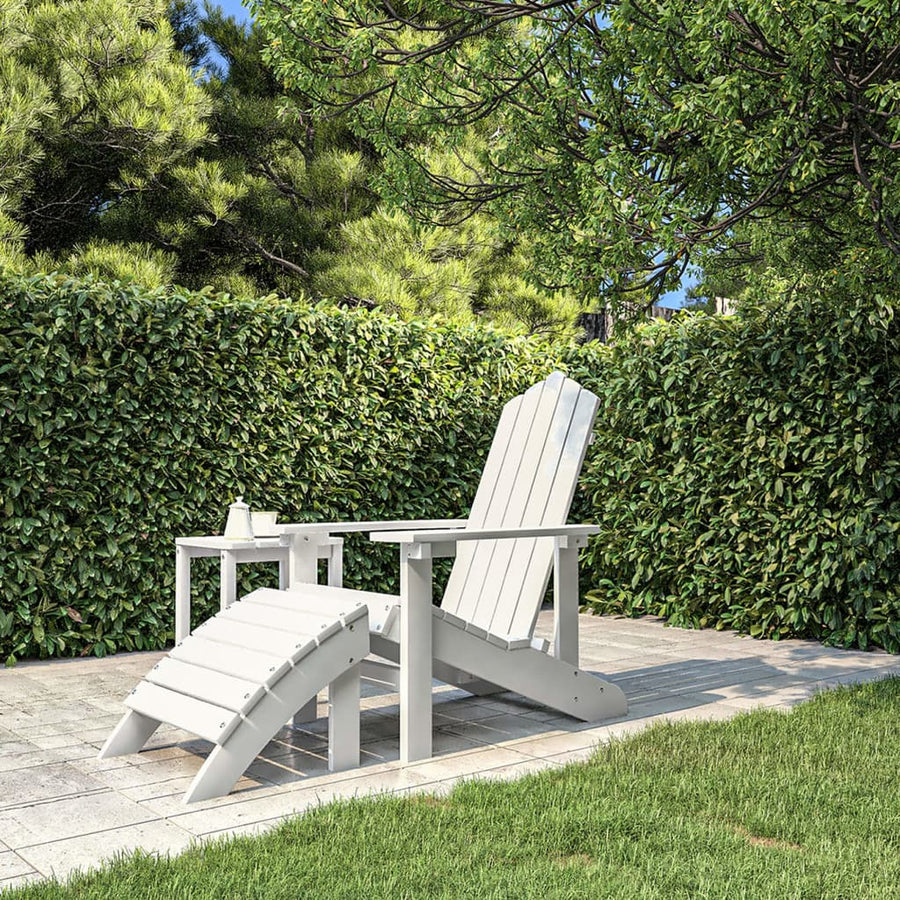 Tuinstoel Adirondack Met Voetenbank Hdpe Wit Fauteuil + voetensteun
