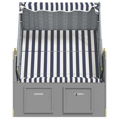 Strandstoel Met Luifel Poly Rattan En Massief Hout Blauw en wit
