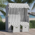 Strandstoel Met Luifel Poly Rattan En Massief Hout Grijs en wit