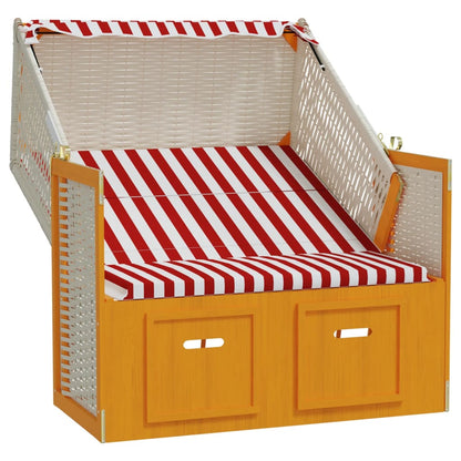 Strandstoel Met Luifel Poly Rattan En Massief Hout Rood en wit