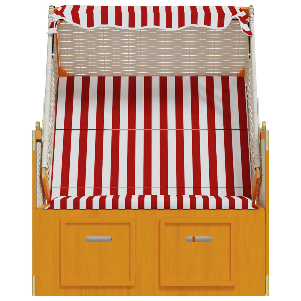 Strandstoel Met Luifel Poly Rattan En Massief Hout Rood en wit