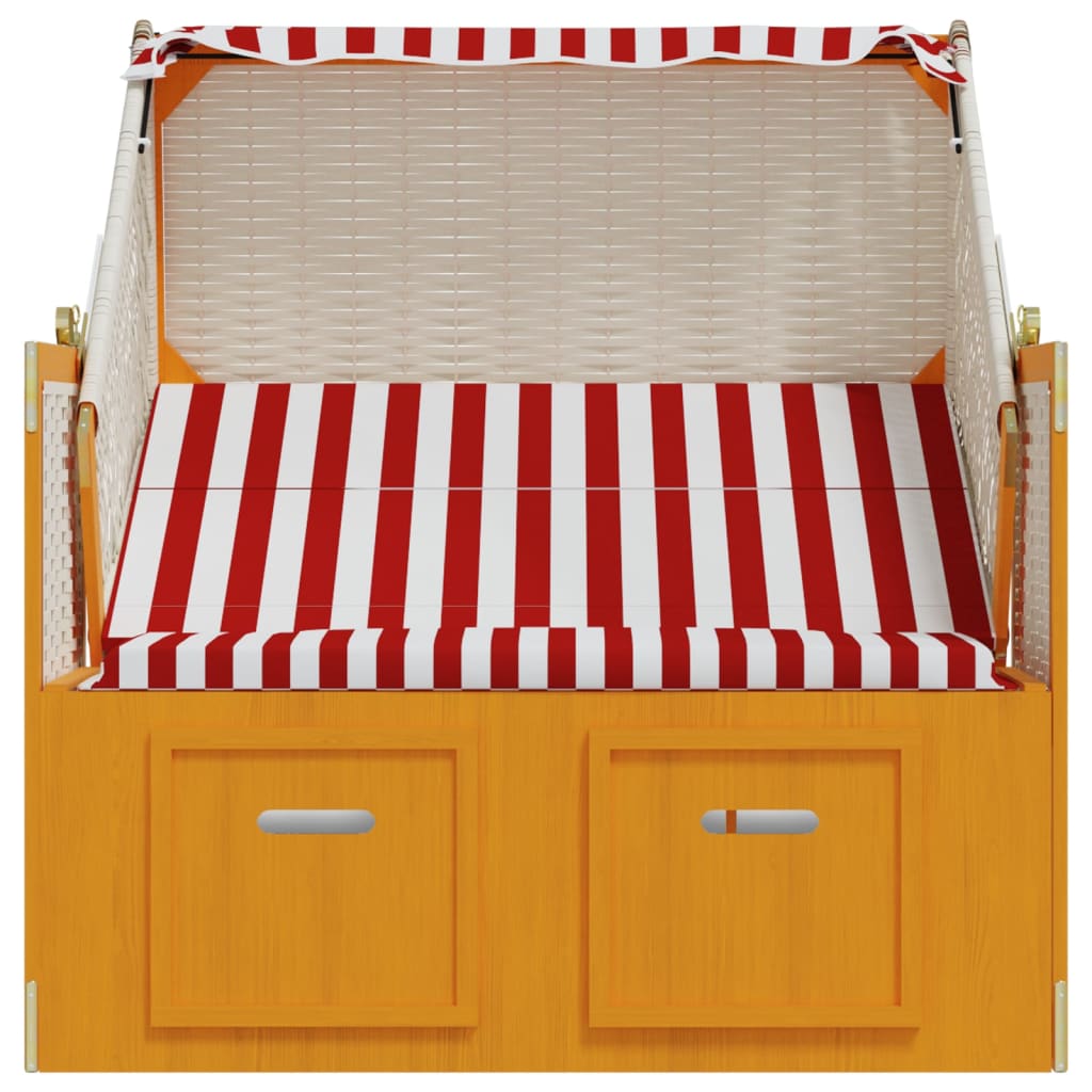Strandstoel Met Luifel Poly Rattan En Massief Hout Rood en wit