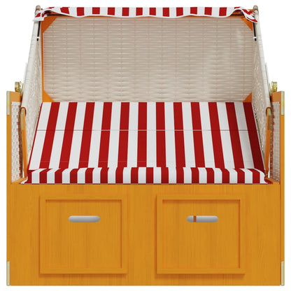 Strandstoel Met Luifel Poly Rattan En Massief Hout Rood en wit