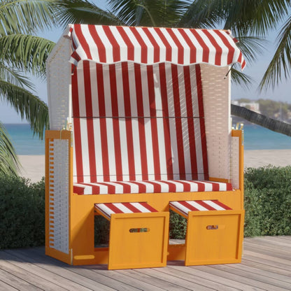 Strandstoel Met Luifel Poly Rattan En Massief Hout Rood en wit