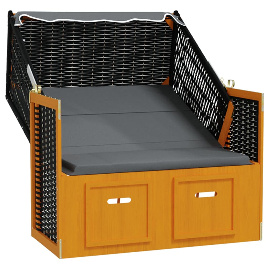 Strandstoel Met Luifel Poly Rattan En Hout En Antraciet Zwart