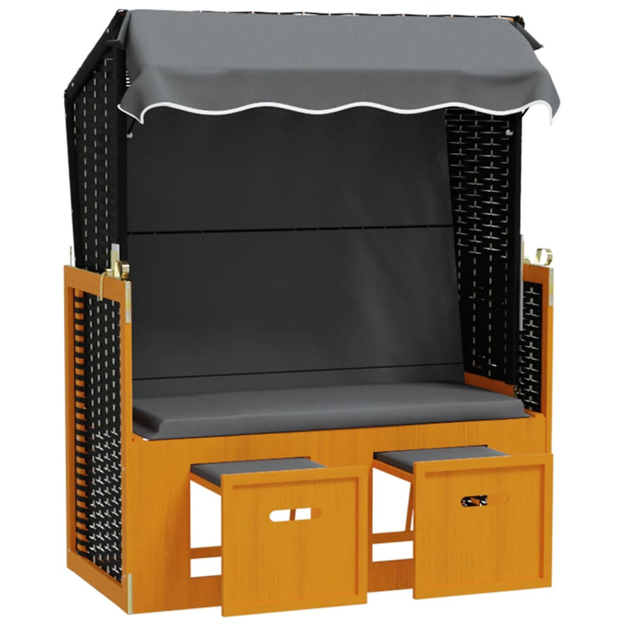 Strandstoel Met Luifel Poly Rattan En Hout En Antraciet Zwart