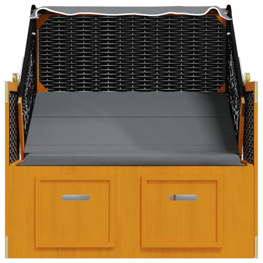 Strandstoel Met Luifel Poly Rattan En Hout En Antraciet Zwart