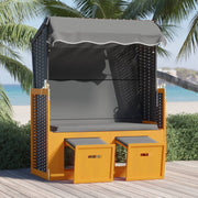 Strandstoel met luifel poly rattan hout antraciet zwart