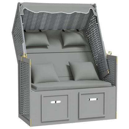 Strandstoel Met Kussens Poly Rattan En Massief Hout Grijs
