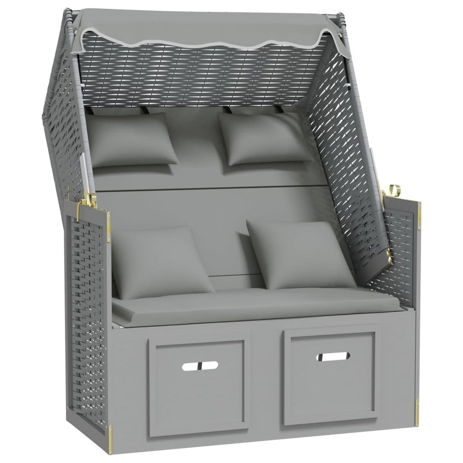 Strandstoel Met Kussens Poly Rattan En Massief Hout Grijs