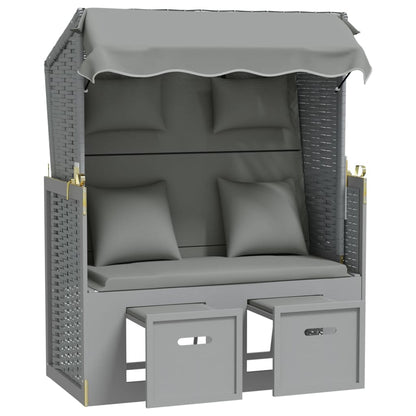 Strandstoel Met Kussens Poly Rattan En Massief Hout Grijs