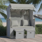 Beach Chair with Cushions Poly Rattan and Solid Wood Grey